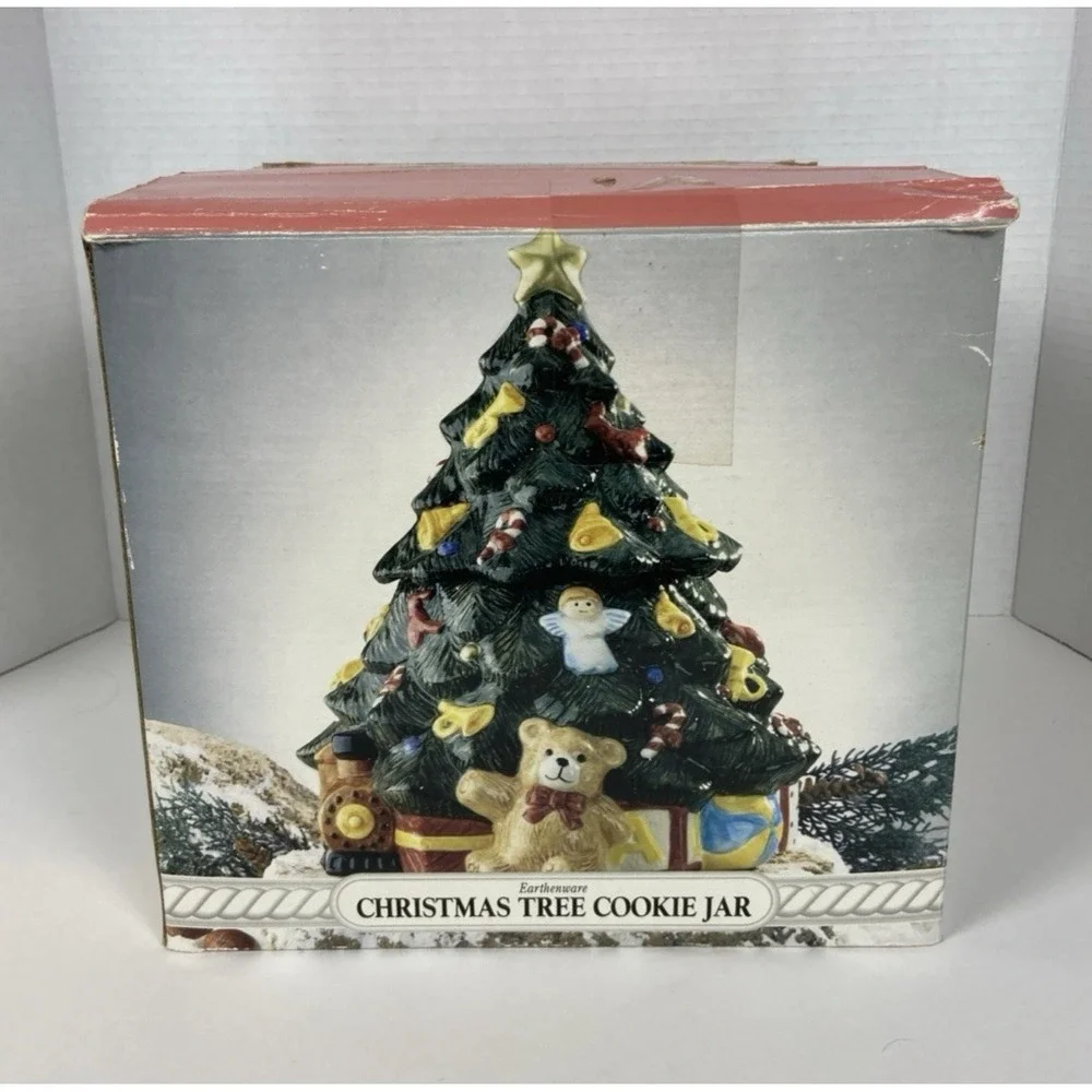 Vtg Earthenware Christmas Tree Cookie Jar w/Lid Home Trends Ceramic Kitchen